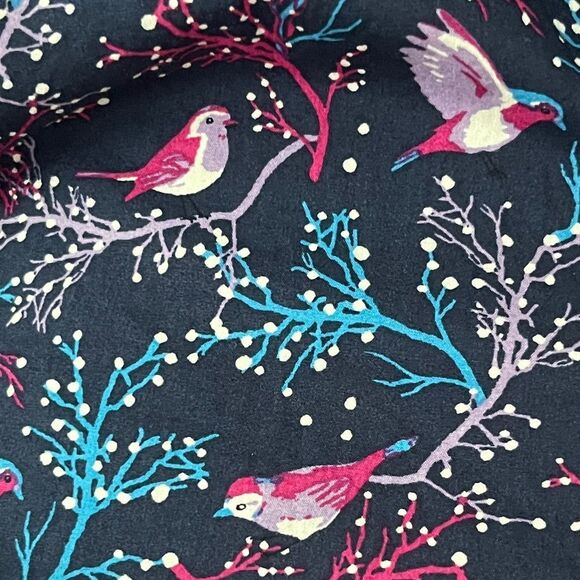Talbots Festive Cardinals Navy Purple &Pink Bird Print Blouse Striped Cuffs XLP - Picture 3 of 8